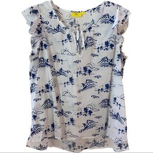 Roberta Roller Rabbit cotton voile ruffle cap sleeve top, sz L